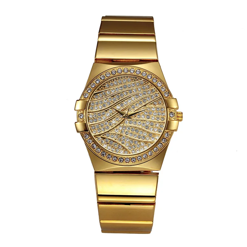 Full Cubic Zirconia Dial Bling Quartz Wristwatch Women Ladies Casual Brand Waterproof Watch Gold Silver Drop Shipping