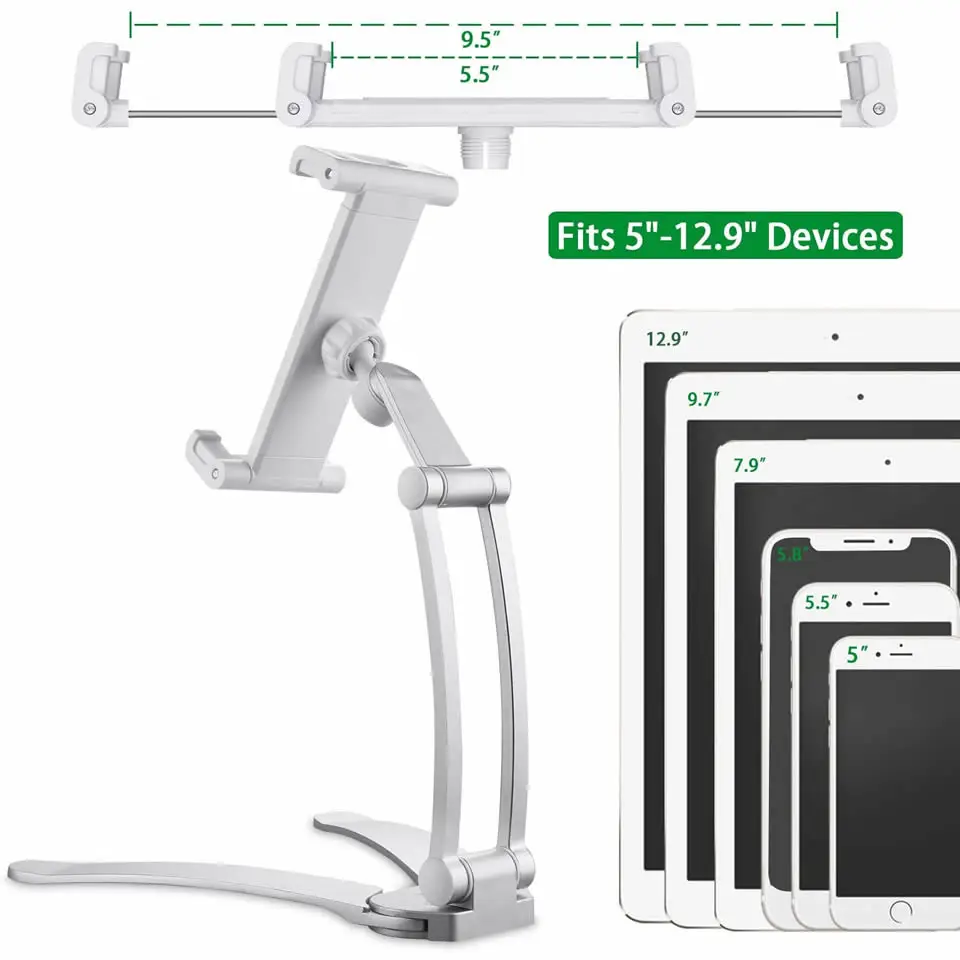 OUTMIX Aluminum Kitchen Tablet Stand Phone Holder Flodable Adjustable 5-13 inches Tablet Phone Desktop Mount for iPad Pro 12.9