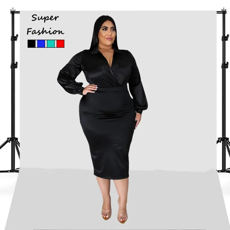 

L-5XL Winter 2021 Large Plus Size Women Clothing Skirt Two Piece Sets Long Sleeve V Neck Club Sexy Suits Wholesale dropshopping
