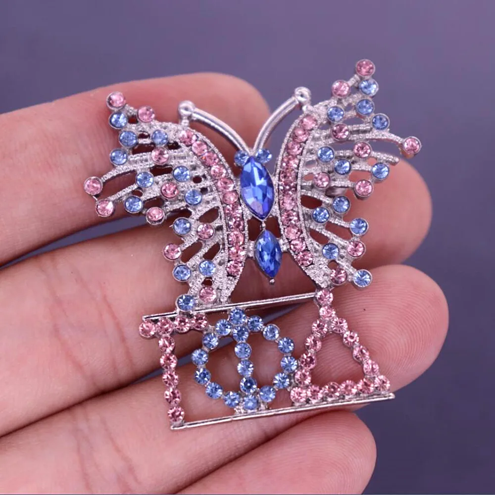 Sorority Womenhood Pink Blue Crystal Butterfly Greek Letters Gamma Phi Delta Brooch Pin Organization Jewelry