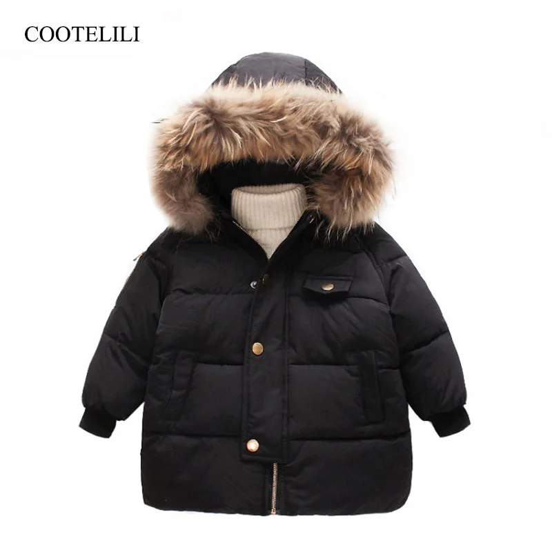 

COOTELILI Warm Jakcet For Girls Coat Boys Winter Jacket Parka Real Raccoon Fur Snowsuit Kids Girls Clothes Winter 90-130cm