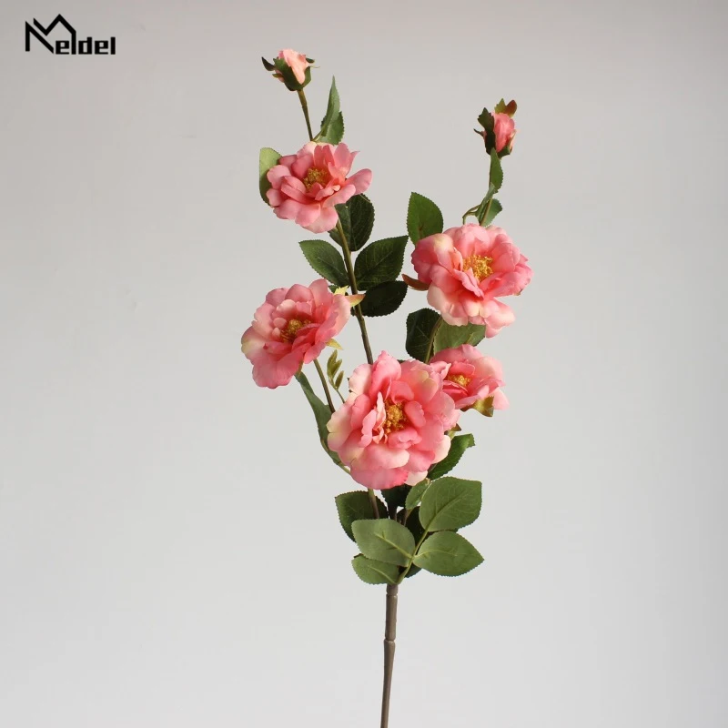 Meldel 7 голов шелковая китайская розовая Цветочная ветка для свадьбы Маленькая китайская роза Шелковый цветок мини поддельные цветы для украшения дома в помещении