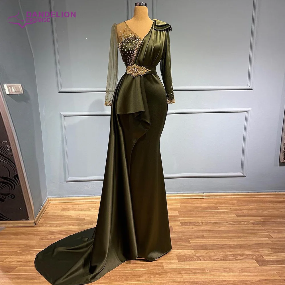 Mermaid Elegant V-Neck Long Sleeves Evening Dress 2021 Beading Dubai Formal Dress for Women Wedding Guest Party Gowns