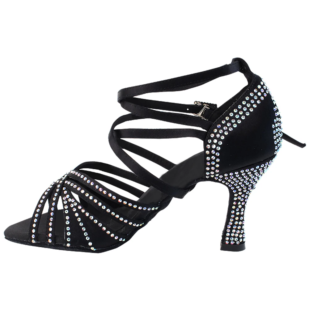 

Evkoodance Customsize Black Rhinestones Dance Shoes Fashion 7cm High Heel Latin Salsa Ballroom Dance Shoes