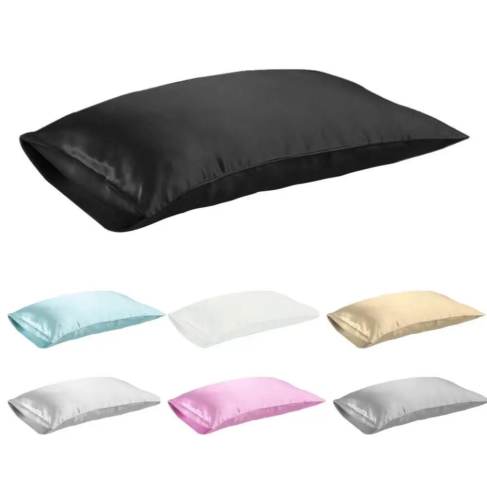 Queen/KING Silk Satin Pillow Case Bedding Pillowcase Smooth Home White Black Grey Khaki Sky Blue Pink Sliver Dropshipping