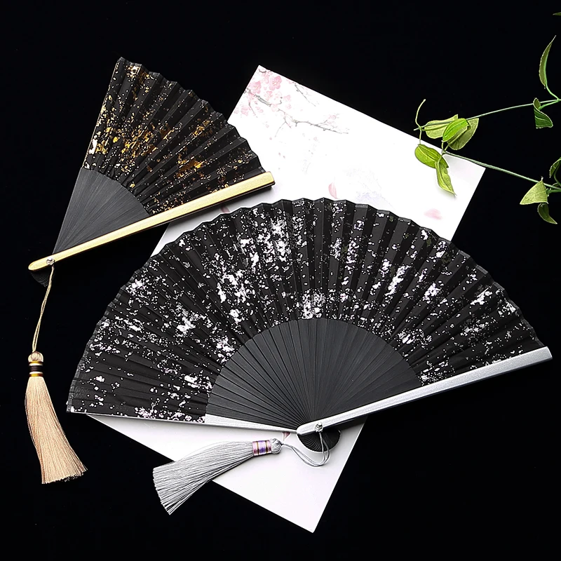 Chinese Folding Fan Bamboo Ventilador Sprinkle Gold Woman Portable Hand Fan Japanese Classical Ventilatore Photography Props