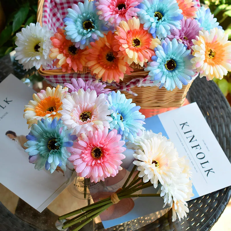 Artificial Flower Decoration for Home and Office, Silk Fabric, Gerbera, Wedding, Handhold Flower, Party Decoration, 3Pcs