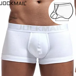 JOCKMAIL 코튼 남성 복서 섹시한 남자 속옷 U 볼록한 주머니 조정 가능한 크기 반지 cockstraps 남자 트렁크 반바지 게이 속옷