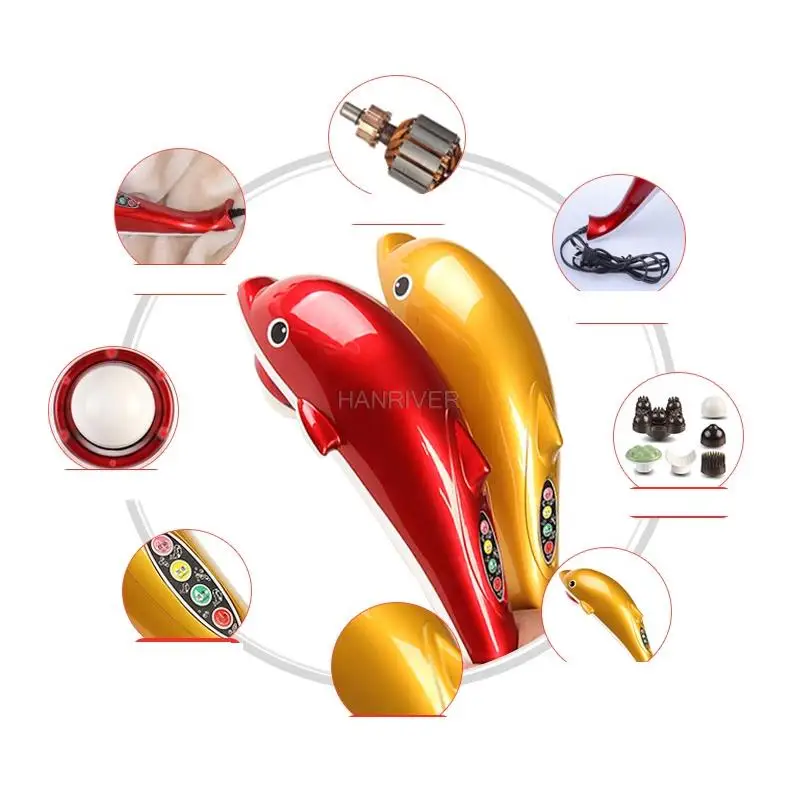 Handheld dolphin massager electric infrared massage hammer multifunctional neck and back body massage stick for pain relief