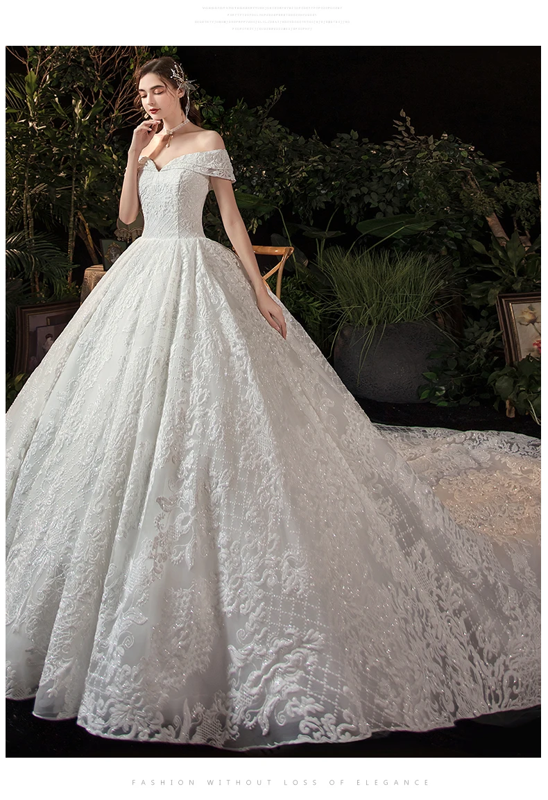Real Photo Glitter White Luxur Wedding Dresses Long Lace Sequin Royal Train Bride Gowns Princess Church Bridal Dress Custom Made