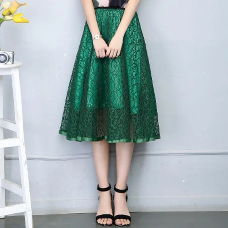 

Elegant New Fall faldas mujer moda Women's Mesh Skirts Big Size Empire Elastic Waist Ball Gown Green White Gray Chiffon Skirt