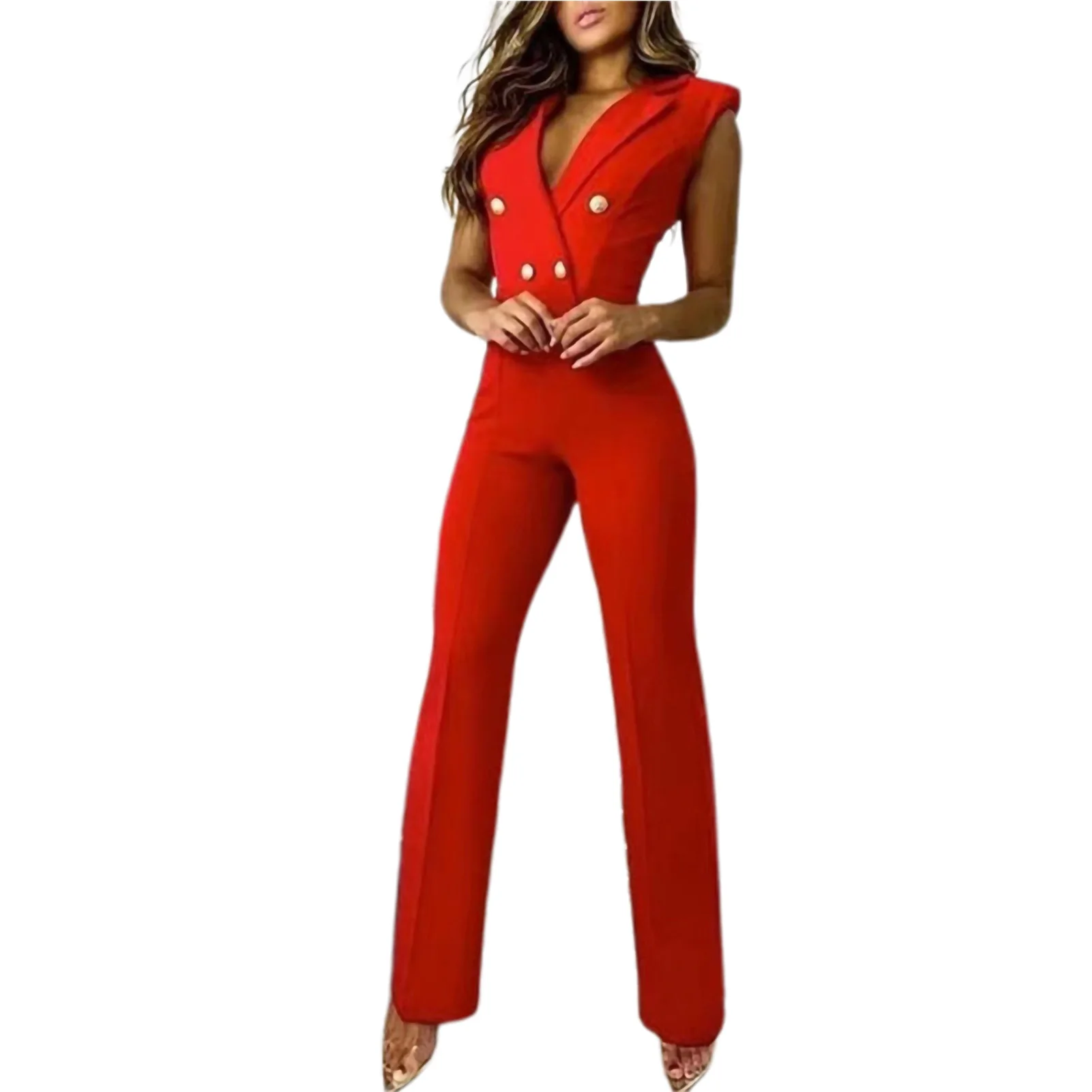 Rompers Womens Jumpsuit สีดำ Elegant คู่หน้าอก Party เซ็กซี่2022ฤดูใบไม้ผลิกางเกง One Piece เสื้อผ้า Overalls