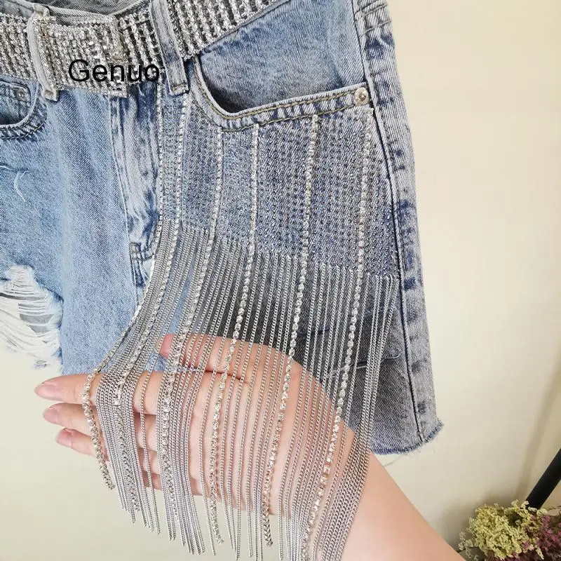 Hot Pants Korean Style Women\'s Wide Legs Hot Drilled Holes High Waist Loose Fringed Jeans Shorts Girls Lady 2020 Summer New