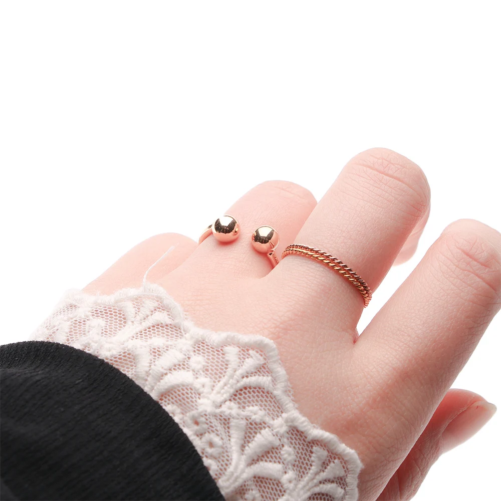 Simple Adjustable Gold & Silver Color Geometric Double Ball Rings for Women Open Knuckle Joint Beads Ring Bijou Bague Femme