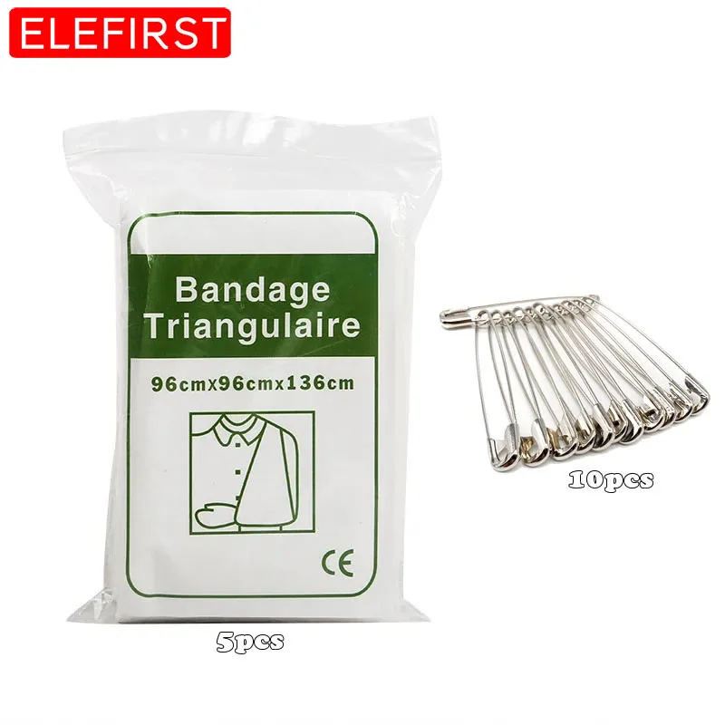 Bandages triangulaires Non tissés, 5 pièces et 10 pièces de goupilles de sécurité, écharpe de bras, traitement des blessures, Kits d'urgence en plein air, accessoires