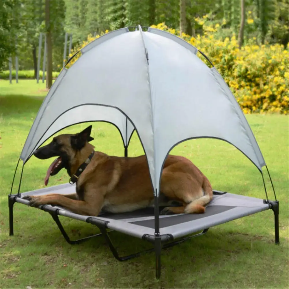 Pet Bed With Canopy Portable Dog Camp Tent Raised Dog Bed With Sun Canopy Double-layer Camp Tent for Dogs Cats Outdoor Camping