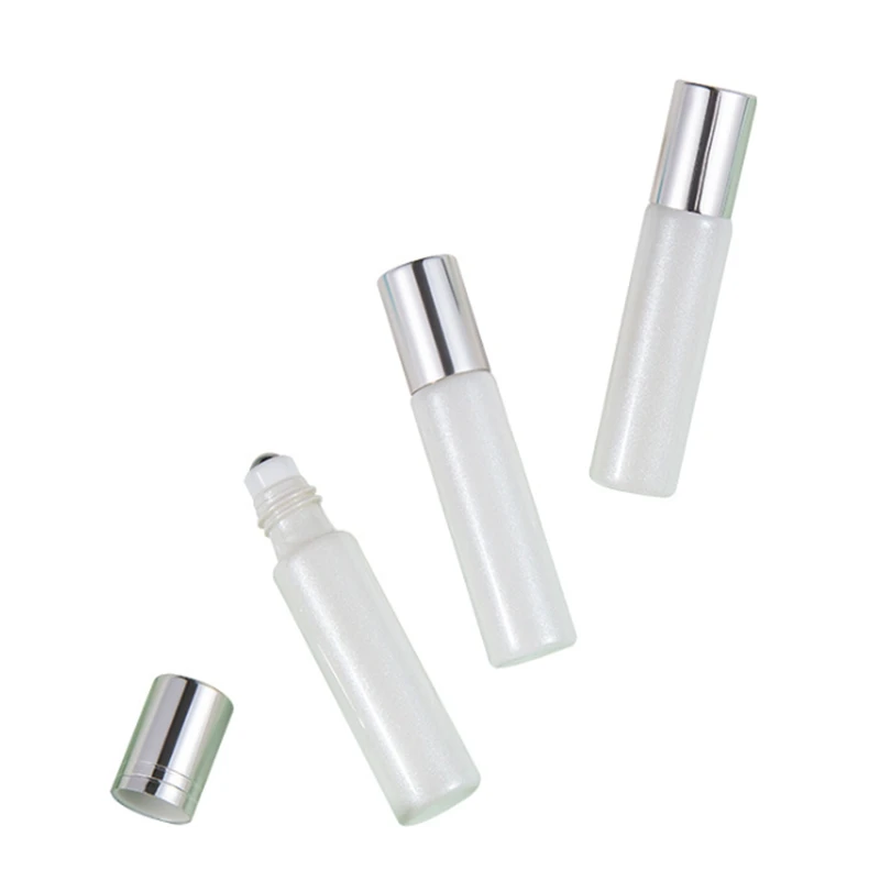 100pcs/lot 10ML Empty silver Pearlised film Roller on Essential Oil bottles 10ml roll on bottle