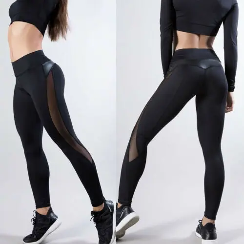 

New Hot Sale Lady Running Gym Stretch Sport High Waist Long Pants Fashion Sexy Solid Patchwork Fitness Leggings Trousers