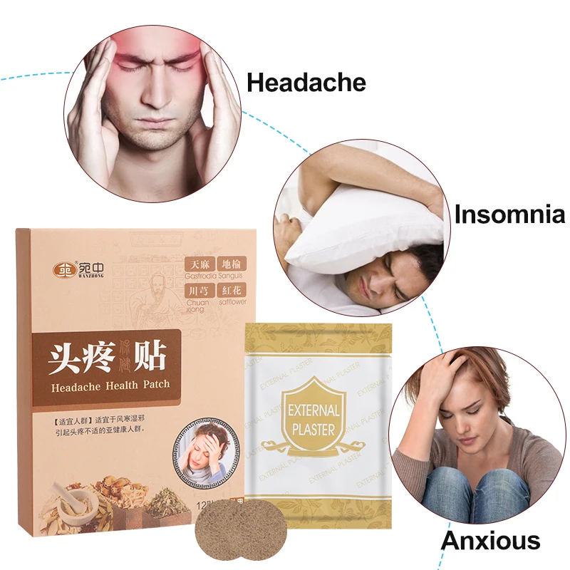 12Pcs Migraine Patch Headache Relief Treatment Relieve Dizziness Anxiety Massage Health Care Help Sleeping Relax Head Plaster