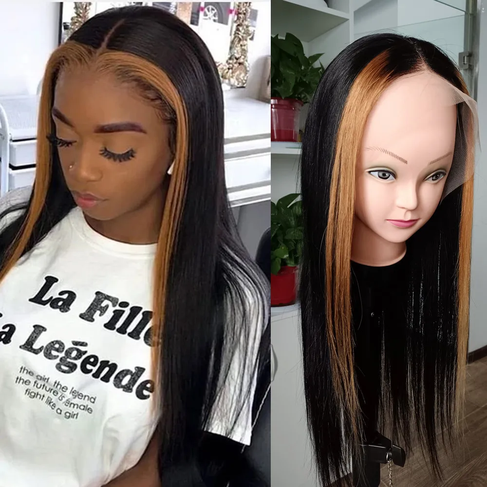 Highlight 13x4 Lace Front Human Hair Wigs For Woman Colored Straight Face Frame Blonde 4x4 Lace Frontal Closure Human Hair Wigs