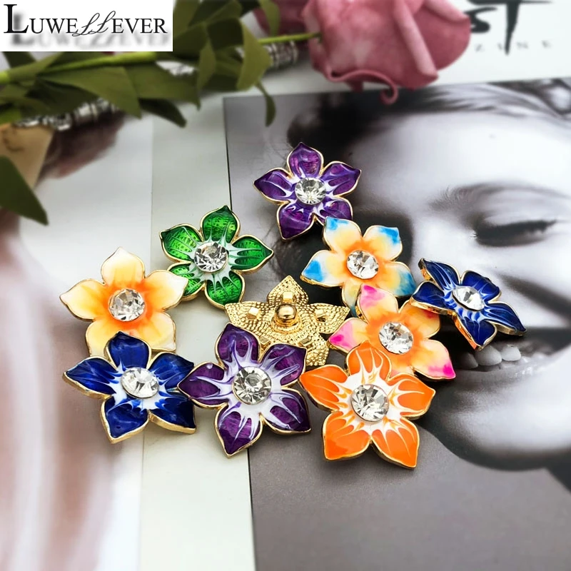 Flower Component 033 Crystal 18mm 25mm Metal Snap Button For Bracelet Necklace Interchangeable Jewelry Women Accessorie Findings