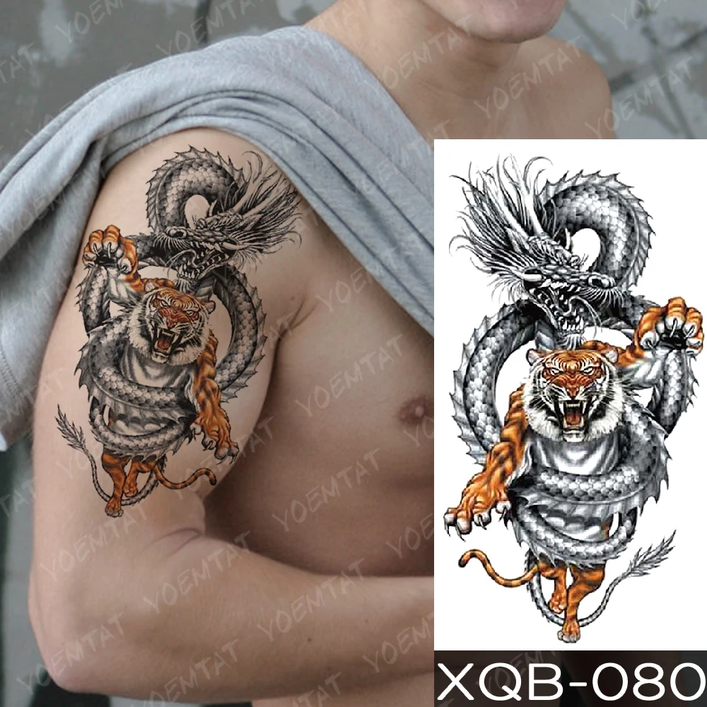 Autocollant de tatouage temporaire étanche Dragon Knight Spitfire, faux tatouages Flash, tigre, hibou, loup, bras d'art corporel, pour femmes et hommes