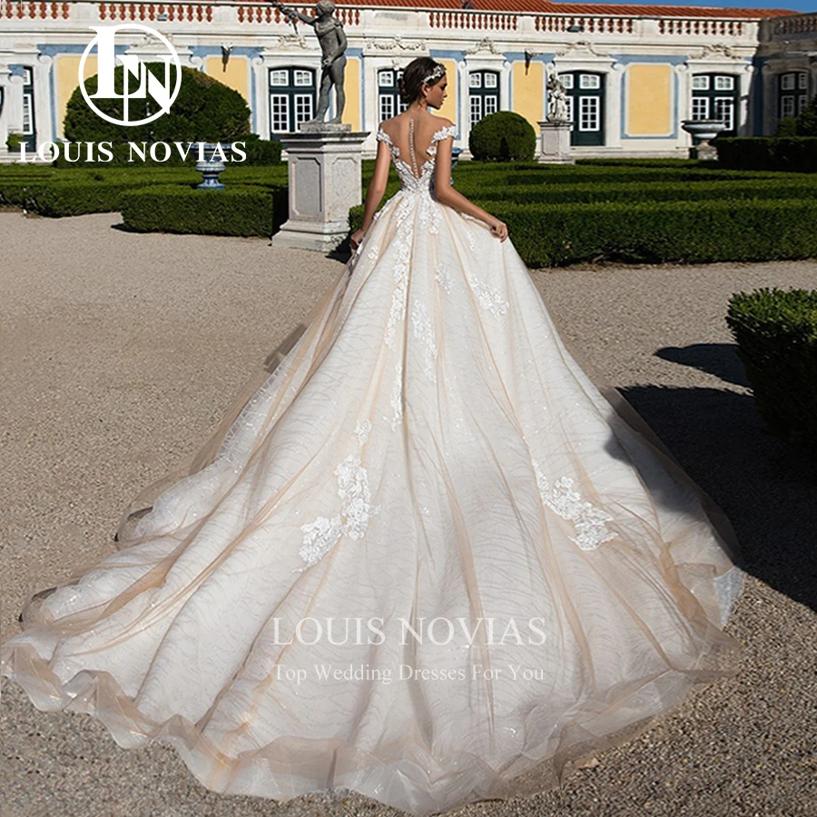 LOUIS NOVIAS Elegante Abito Da Sposa Al Largo Della Spalla Del Sesso In Rilievo di Alta Qualità Dell'innamorato Della Principessa Lucido Paillettes Abiti Da Sposa