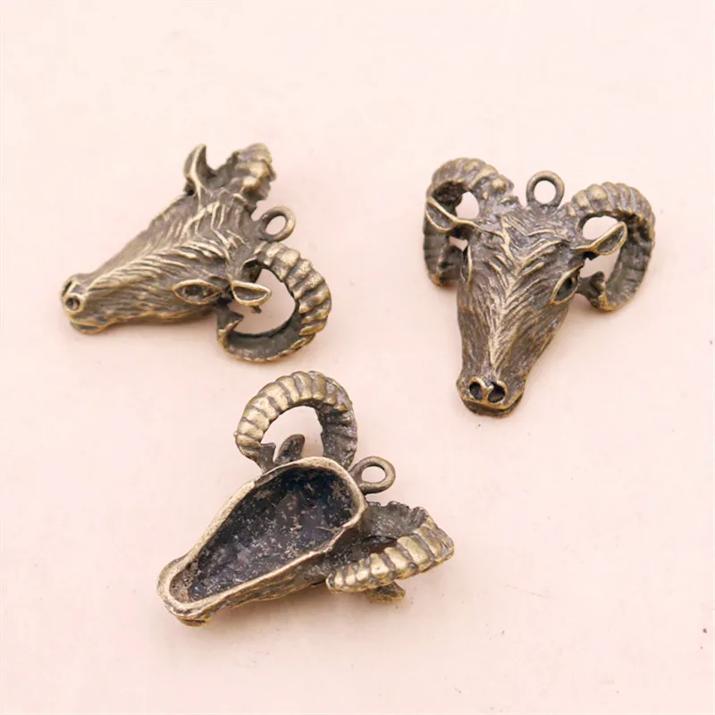WKOUD 3pcs Antique Bronze Color 3D Ram Head Charm Vintage Necklace Bracelet DIY Metal Jewelry Alloy Pendant Accessories A1791