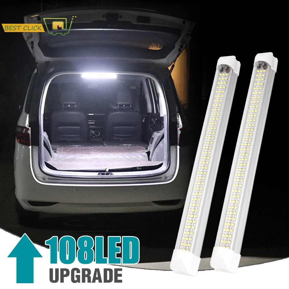 2pcs LED Interior Light Strip Bar 12V-80V 6W 108 LEDs SMD ON/OFF Switch For Car Vehicle Vans Bus Caravan Lorry Motorhome Camper