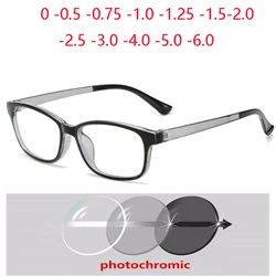 Fashion Plastic Black Gray Frame Square Nearsighted Glasses Sun Photochromic Gray Prescription Eyeglasses 0 -0.5 -0.75 To -6.0