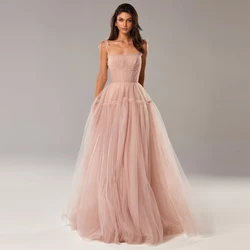 Sevintage Blush abiti da ballo lunghi rosa/blu 2021 spalline sottili gonna a strati abiti da festa a trapezio abiti formali in Tulle a pieghe