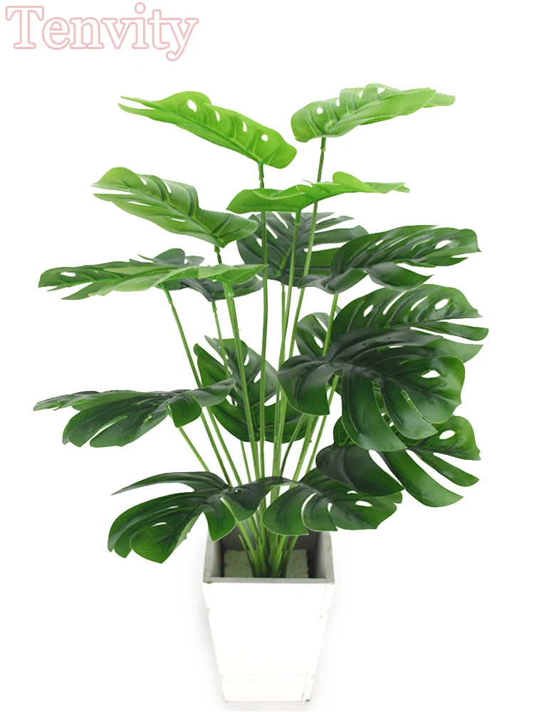 Artificial Plants Green Palm Leaves Monstera Home Garden Living Room Bedroom Balcony Decoration Tropical Plastic Fake Plant Long