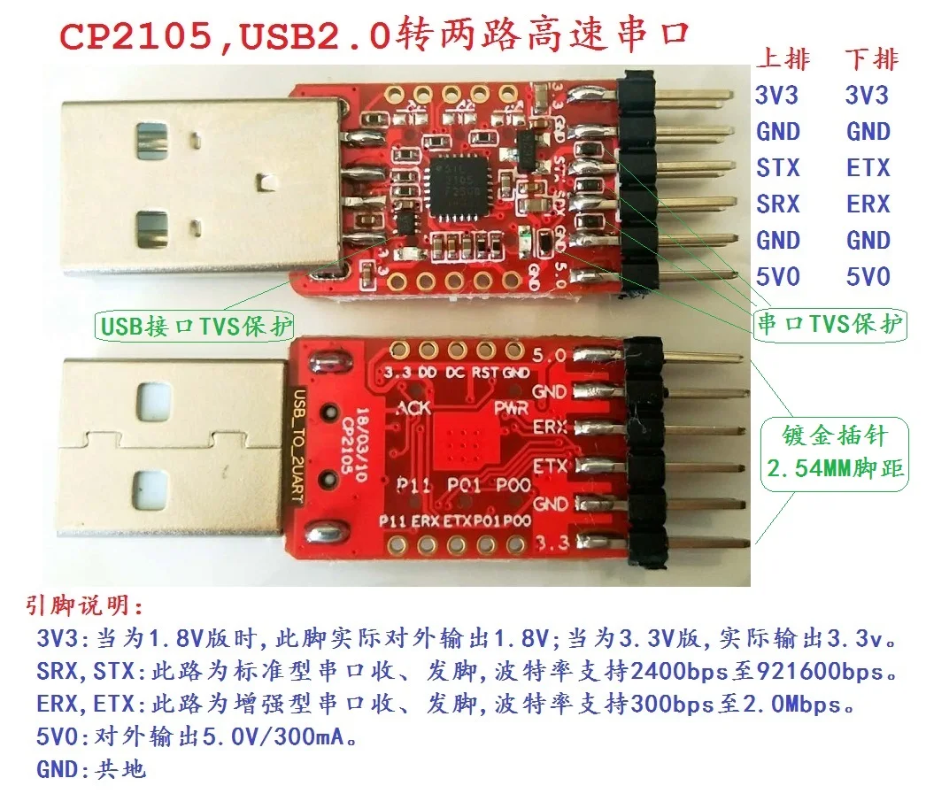 cabo usb para duas portas serial ttl nivel 33v 18v cp2105 cp2102 01