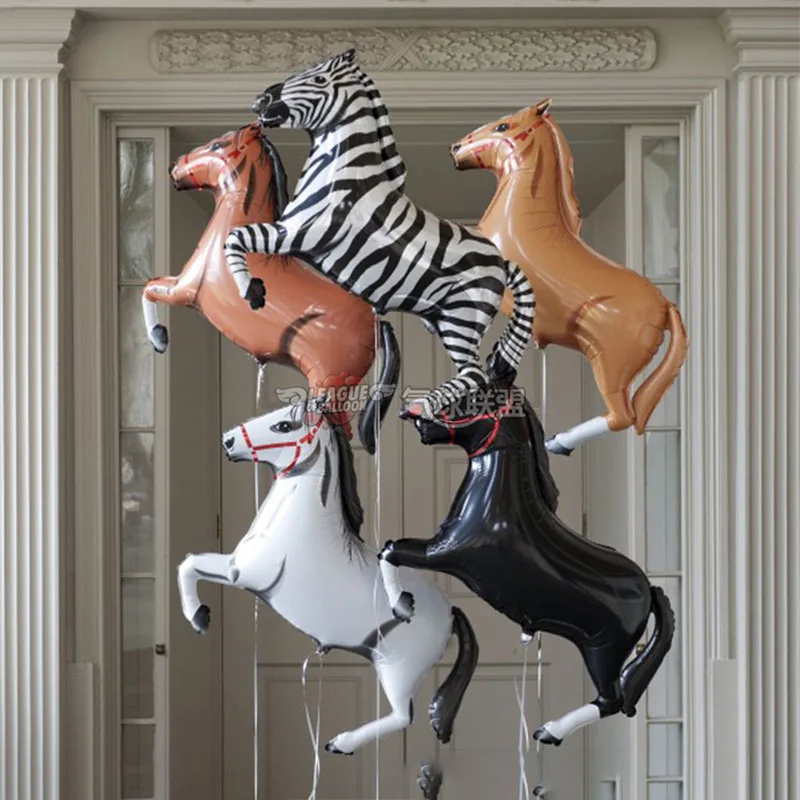 Globo grande de papel de aluminio para caballo, 4 piezas, decoraciones para fiesta de carreras de caballos, animales de granja para niños, cebra, fiesta de cumpleaños, Deor