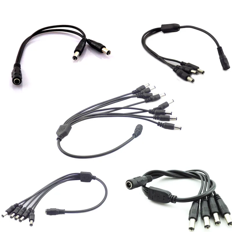2.1*5.5mm 1 Female to 2 3 4 5 8 Male DC Power Splitter Plug Cable for CCTV Security Camera Accessories Power Supply Adapter 12V