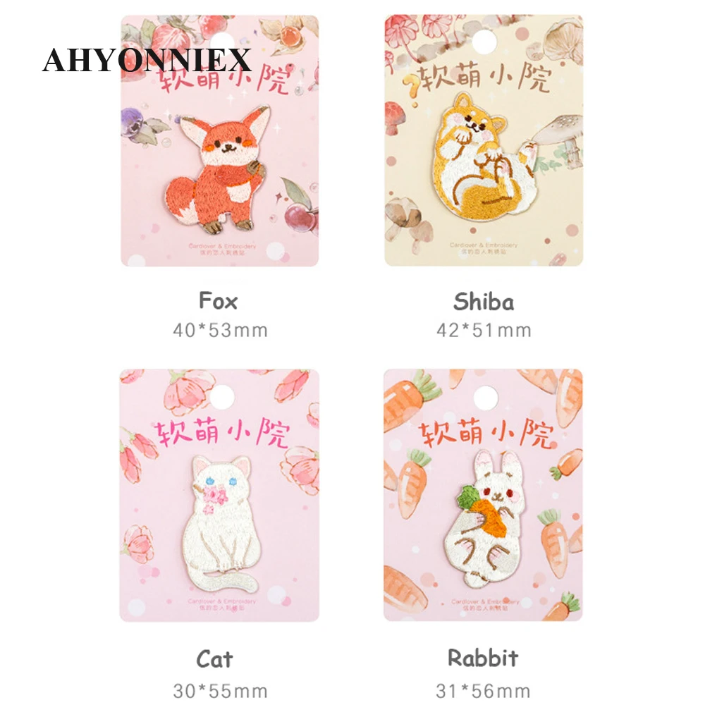 AHYONNIEX Cute Fox Shiba Cat Dog Rabbit Patch Iron On Patch badge per vestiti adesivi Jeans zaino per studenti Applique fai-da-te