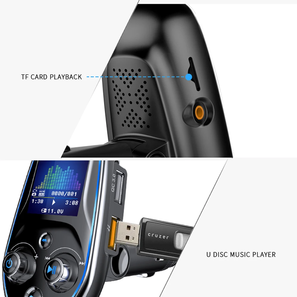 VR robot EQ FM Transmitter Bluetooth Car MP3 TF/U Disk Player Wireless Handsfree Car Kit With QC 3.0 +Type-c Fast Charging