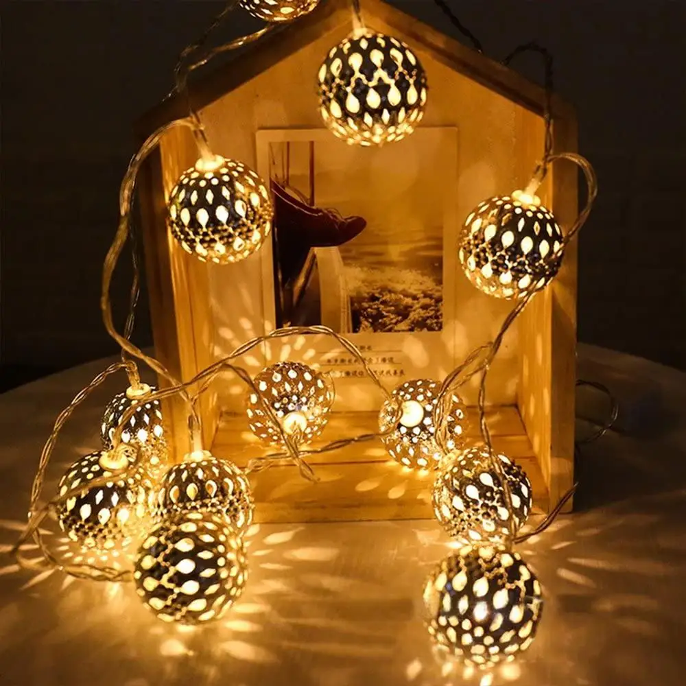 LED Globe String Lights Decorative Moroccan Orb Silver Metal Balls Battery USB Powered Indoor Outdoor Decoration for Christmas