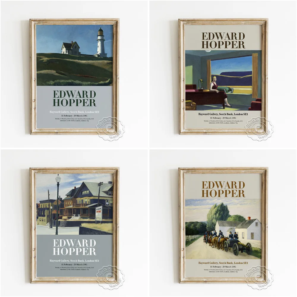 Edward Hopper Exhibition Poster, Western Motel Art Prints, East Wind Over Weehawken Wall Art, Lighthouse Hill Modern Home Decor