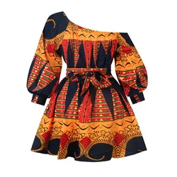 Vintage African Dashiki Print Dresses Women 2022 Summer Sexy Shoulder Off African Dress Evening Party African Clothes for Women