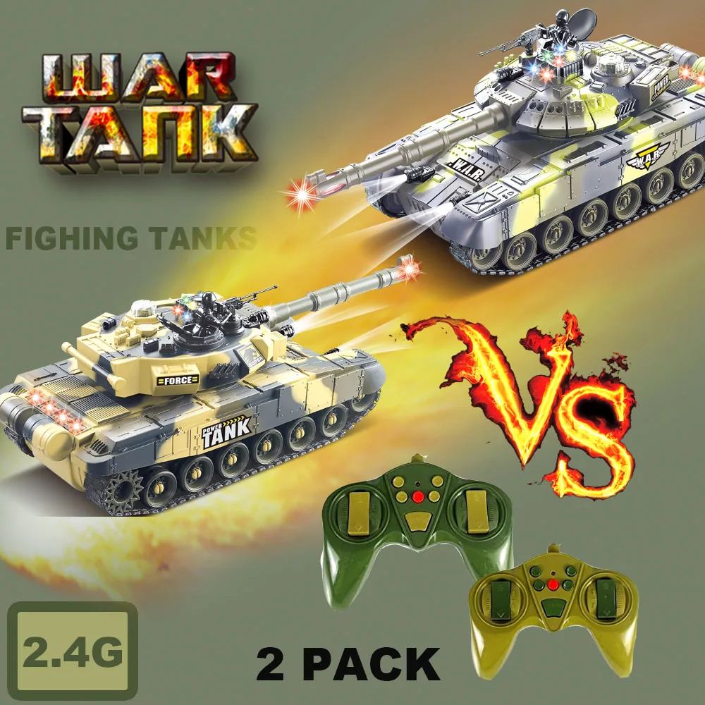 2 PACK RC tanks 2.4G Fighting Battle Tanks with LED Life Indicators Realistic Sounds Remote Control Boy Toys For Kids Children