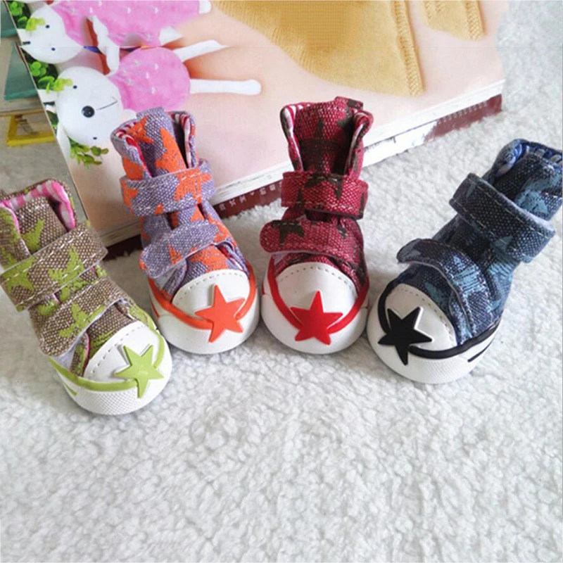 4pcs/Set Pet Dog Shoes Small Dog Puppy Boots Star Style Fashion Pet Canvas Shoes  S-XXL Size Supply Pet Product