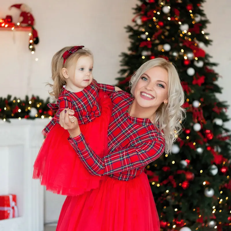 Plaid red skirt for mother and daughter baby girl Christmas dress for mother and daughter