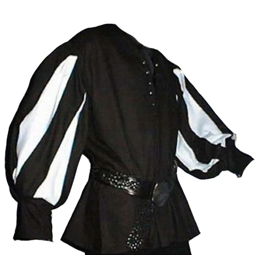Costume de GN de reconstitution de la Renaissance médiévale pour hommes adultes, col montant vintage, buste à manches longues, chemise à lacets, bandage en Y-S-5XL