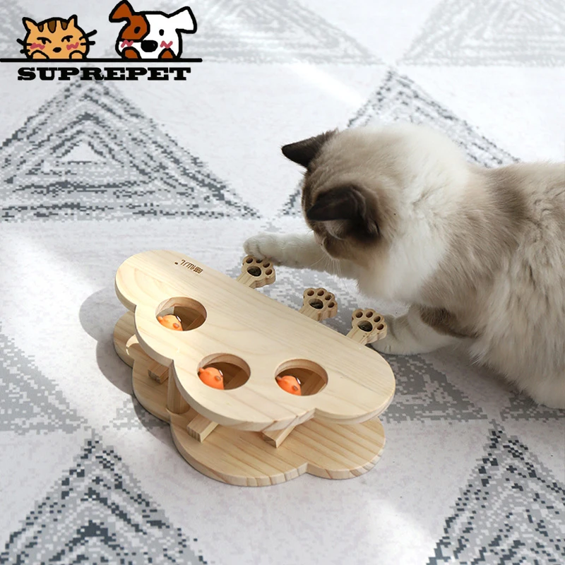 Sovrpet giocattoli interattivi divertenti per gatti caccia in legno Puzzle giocattolo labirinto Pet Hit criceto gattino cattura morso giocattoli