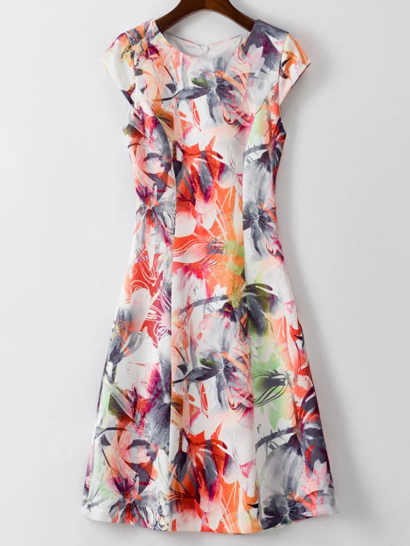 

Flower Print Women A-Line Dress Cap-Sleeve Dresses