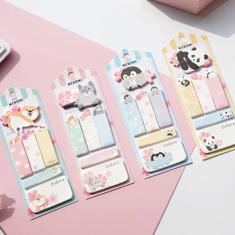 SKYSONIC Sakura Cherry Blossoms N Times Note Dog Penguin Panda Cat Memo Pads Message Paper Sticers School Stationery Supplies