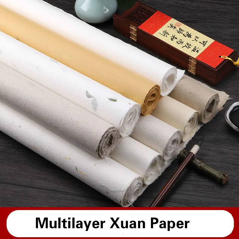 Chinese Yunlong Fiber Rice Paper Multilayer Xuan Paper for Calligraphy Painting Mural 1/2 Layers Tea Flower Fiber Painting Paper