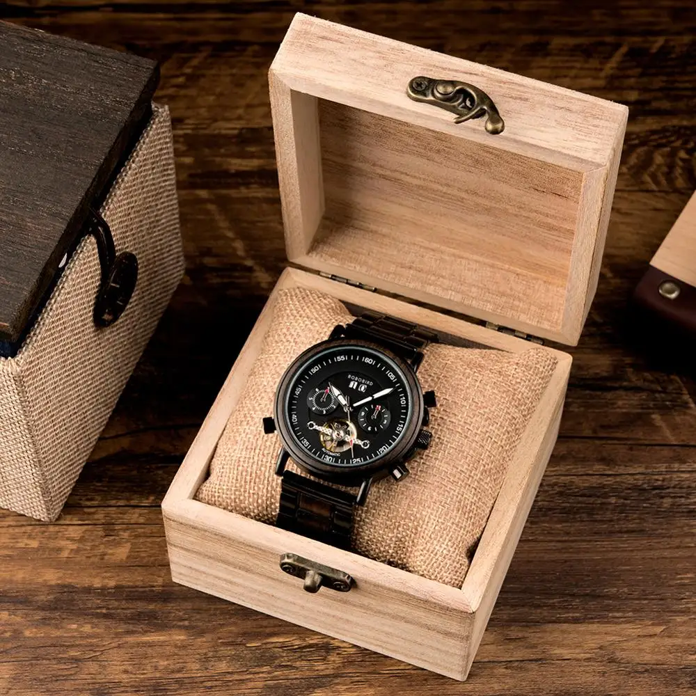 BOBO BIRD Couple Automatic Watches Wooden Stainless Steel Business Sport Mechanical Watch for Man Dropshipping Personal Custom