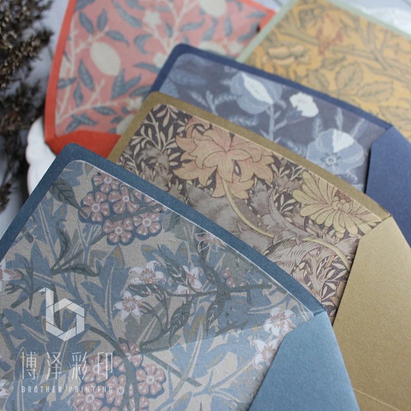 4pcs/pack Luxury Original Design Retro Flower Envelopes with Lining European Style Envelope For Card Scrapbooking Gift